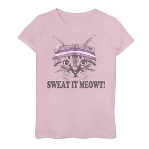 Licensed Character Girls 7-16 Sweat It Meowt Cat Head Sweat-Band Gym Pun Graphic Tee, Girl's, Size: XL, Pink