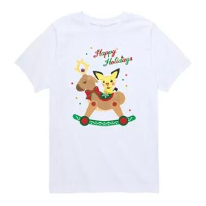 Licensed Character Boys 8-20 Pokémon Pikachu Happy Holidays Wooden Horse Tee, Boy's, Size: Large, White