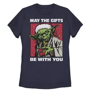 Licensed Character Juniors' Star Wars Yoda May The Gifts Be With You Portrait Tee, Girl's, Size: Medium, Blue