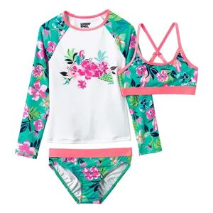 Girls 7-12 Slim Lands' End Rash Guard, Bikini Top & Bottoms Swimsuit Set, Girl's, Size: 10 SLIM, Green