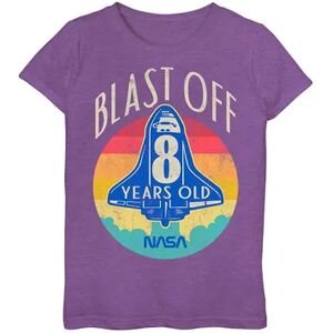 Licensed Character Girls 7-16 NASA Space Shuttle Blast Off 8th Birthday Retro Portrait Graphic Tee, Girl's, Size: Large, Purple