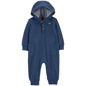 Baby Boy Carter's Hooded Henley Jumpsuit, Infant Boy's, Size: 12 Months, Med Blue
