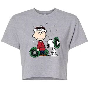 Licensed Character Juniors' Peanuts Charlie Cropped Graphic Tee, Girl's, Size: XL, Med Grey