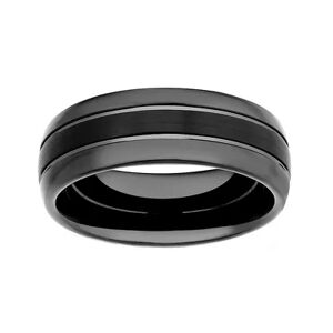 Lovemark Men's Lovemark 8 mm Grooved Tungsten Wedding Band, Black