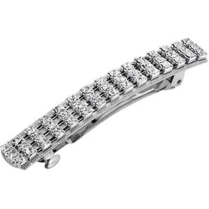 1928 Silver Tone Small Multi Simulated Crystal Hair Barrette, White