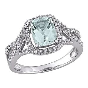 Stella Grace 10K White Gold Aquamarine & 1/6 Carat T.W. Diamond Ring, Women's, Size: 4, Blue