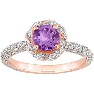 Stella Grace 14k Rose Gold Amethyst & 1/4 Carat T.W. Diamond Halo Vintage Ring, Women's, Size: 7.50, Purple