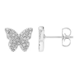 SILVR Sterling Silver & 1/4 ct. T.W. Diamond Butterfly Earrings, Women's, White
