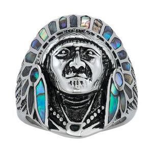 Unbranded Men's Stainless Steel Abalone Native American Chief Ring, Size: 10, Blue