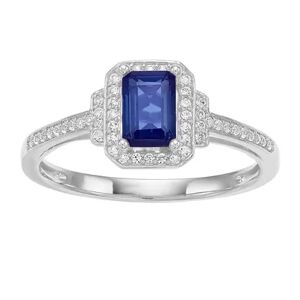 Unbranded 10k White Gold Sapphire & 1/6 Carat T.W. Diamond Halo Ring, Women's, Blue