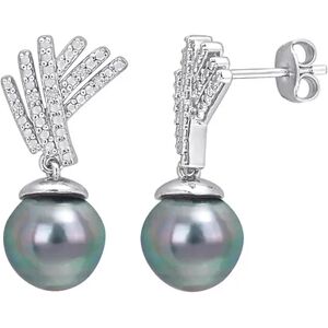 Stella Grace Sterling Silver Tahitian Cultured Pearl & Diamond Accent Drop Earrings, Women's, Black