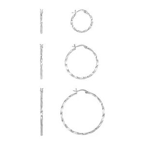 Aurielle Fine Silver Plated 20 mm, 30 mm & 40 mm Twisted Hoop Earring Trio Set, Women's, Grey