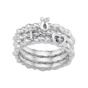 Jewelexcess Sterling Silver Diamond Accent Heart, Cross & Ribbon Stack Ring Set, Women's, Size: 8, White