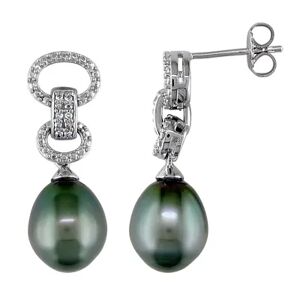 Stella Grace Tahitian Cultured Pearl & Diamond Accent Link Drop Earrings, Women's, Black