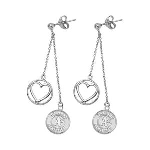 MLB Oakland Athletics Beloved Sterling Silver Linear Drop Earrings, Women's, Grey