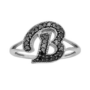 Jewelexcess Sterling Silver 1/4-ct. T.W. Black Diamond Initial Ring, Women's, Size: 8