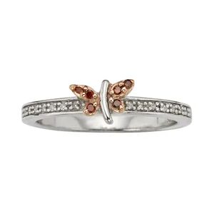 Jewelexcess Sterling Silver 1/10-ct. T.W. Red and White Diamond Butterfly Ring, Women's, Size: 6