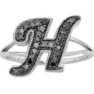 Jewelexcess Sterling Silver 1/4-ct. T.W. Black Diamond Initial Ring, Women's, Size: 7