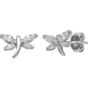 PRIMROSE Sterling Silver Cubic Zirconia Dragonfly Stud Earrings, Women's, Grey