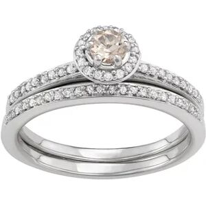 Unbranded 10k White Gold 1/3 Carat T.W. Diamond & Morganite Halo Engagement Ring Set, Women's, Size: 6, Pink