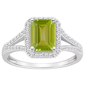 Celebration Gems Sterling Silver Gemstone & 1/4 Carat T.W. Diamond Halo Ring, Women's, Size: 8, Green