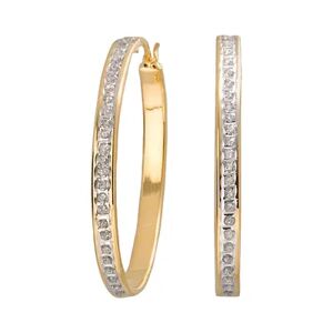 Diamond Mystique 18k Gold Over Silver Oval Hoop Earrings, Women's, Yellow