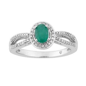 Unbranded 10k White Gold Emerald & 1/5 Carat T.W. Diamond Halo Ring, Women's, Size: 6, Green