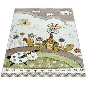 Paco Home Kid's Rug Nursery Baby Giraffe & Sheep in Beige Cream with Contour Cut, Multicolor, 6X9 Ft