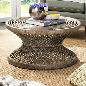 Safavieh Wide Bowed Wicker Coffee Table, Grey