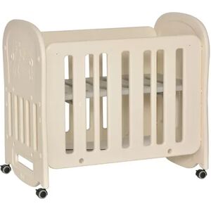 Qaba Multifunctional Baby Crib Bassinet Cradle with Adjustable Height 4 Detachable Lockable Wheels Mattress White, Beige