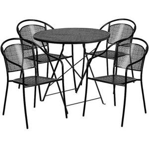 Flash Furniture Round Indoor / Outdoor Commercial Folding Patio Table & Chair 5-piece Set, Black