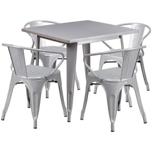 Flash Furniture Commercial-Grade Metal Indoor/Outdoor Table & Arm Chairs 4-Piece Set, Grey