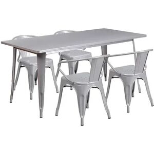 Flash Furniture Commercial-Grade Metal Indoor/Outdoor Table & Arm Chairs 5-Piece Set, Grey