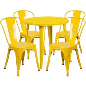 Flash Furniture Commercial-Grade Metal Indoor/Outdoor Table & Cafe Chairs 5-Piece Set, Yellow