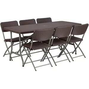 Flash Furniture 5.5-ft. Faux Rattan Indoor / Outdoor Folding Table & Chair 7-piece Set, Brown