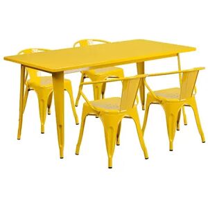 Flash Furniture Commercial-Grade Metal Indoor/Outdoor Table & Arm Chairs 5-Piece Set, Yellow