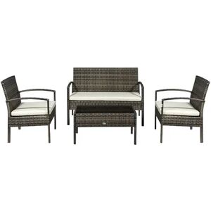 Outsunny Patio Porch Furniture Sets 4 PCS Rattan Wicker Chair w/ Table Conversation Set for YardPool or Backyard Indoor/Outdoor Use Cream White, Grey