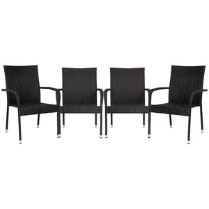 Emma+Oliver Emma and Oliver Sala Stacking All-Weather Black Wicker Wrapped Powder Coated Steel Patio Club Chair for Indoor and Outdoor Use - Set of 4, Grey
