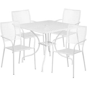 Flash Furniture Commercial Indoor / Outdoor Patio Table & Square Back Chair 5-piece Set, White