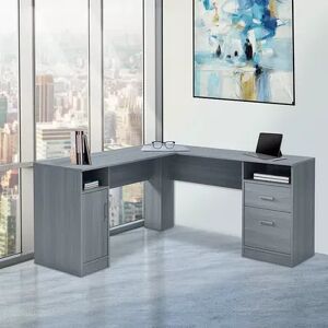 Techni Mobili Functional L-Shape Desk with Storage, Grey