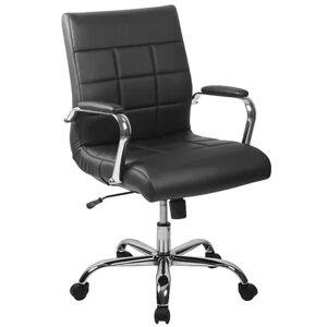 Emma+Oliver Emma and Oliver Mid-Back Green Vinyl Executive Swivel Office Chair with Chrome Base and Arms, Grey