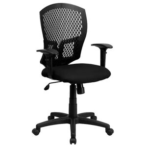 Emma+Oliver Emma and Oliver Mid-Back Designer Back Swivel Task Office Chair with Fabric Seat & Arms, Grey