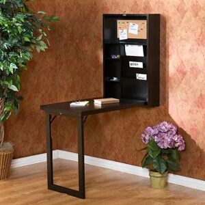 Southern Enterprises Wall-Mounted Fold-Out Convertible Desk, Black, Furniture