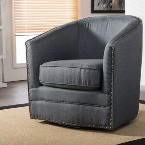 Baxton Studio Porter Swivel Tub Accent Chair, Dark Grey