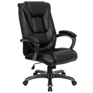 Emma+Oliver Emma and Oliver High Back Black LeatherSoft Layered Ergonomic Office Chair with Smoke Metal Base, Grey