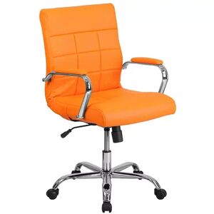 Emma+Oliver Emma and Oliver Mid-Back Green Vinyl Executive Swivel Office Chair with Chrome Base and Arms, Drk Orange