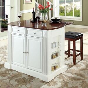 Crosley Furniture 3-piece Drop-Leaf Kitchen Island and Counter Stool Set, White