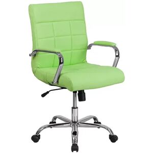 Emma+Oliver Emma and Oliver Mid-Back Green Vinyl Executive Swivel Office Chair with Chrome Base and Arms