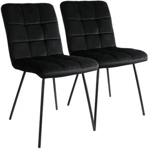 Elama 2 Piece Velvet Tufted Accent Chairs in Black with Black Metal Legs, Grey