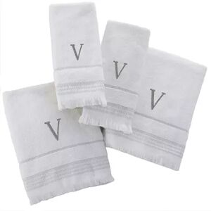 SKL Home Monogram Bath & Hand Towel 4-Piece Set, White